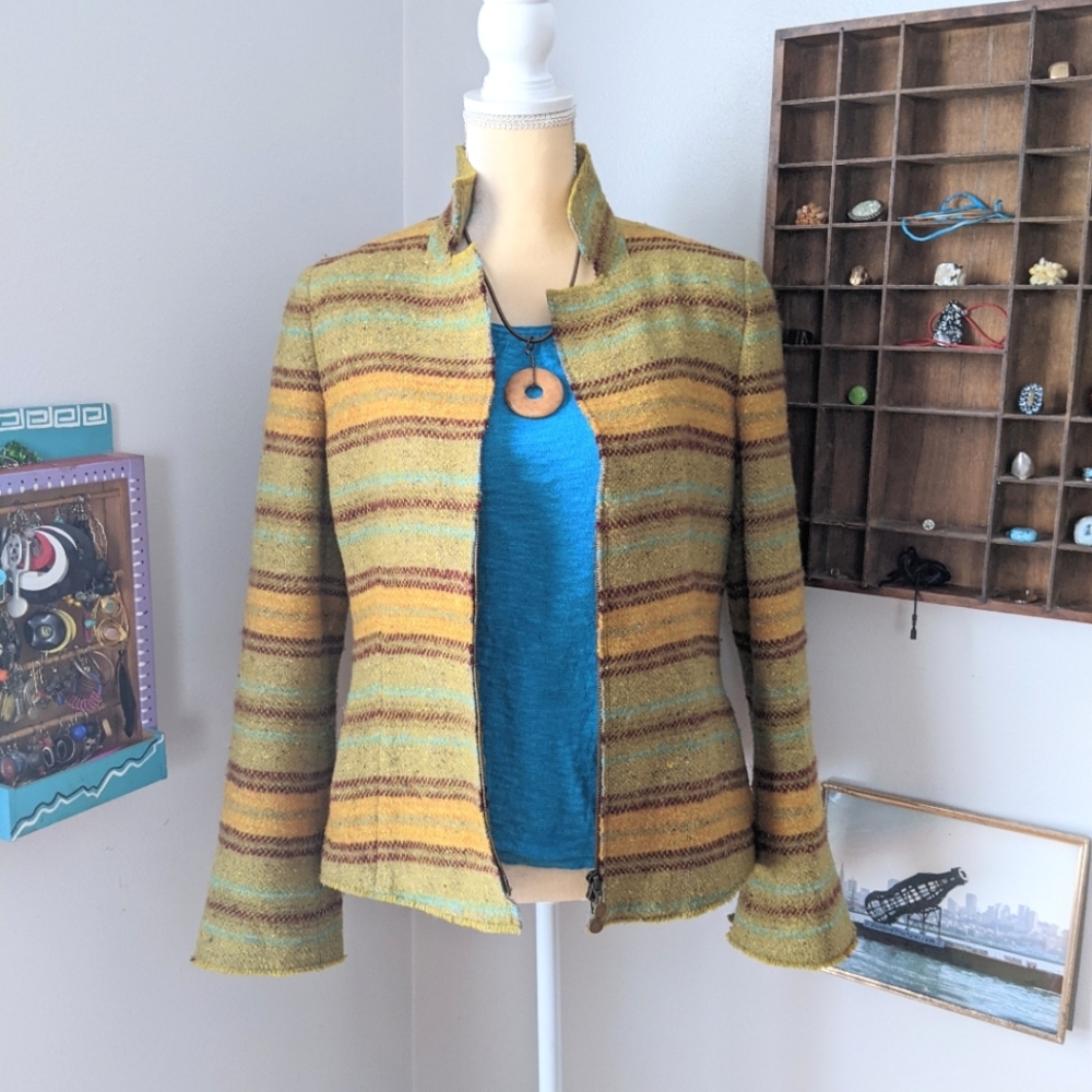 Akris Punto Multicolored Wool Mohair Boho Jacket Blazer Zip Front Sz 8-10 VGUC!